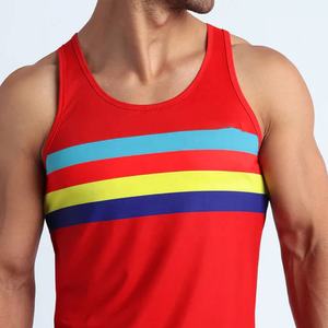 Wholesale <b>Men's</b> <b>Red</b> Colorblock Tank <b>Top</b> with Multicolor Stripe Design Lightweight Stretchy Fabric Custom Logo Option - Product Image 5