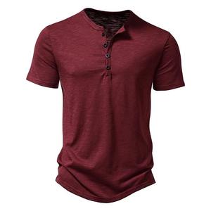 เสื้อยืดแขนสั้นคอวีทรงเฮนลีย์สีเบจสำหรับผู้ชาย ผ้าถัก สีพื้น สไตล์ลำลอง ทรงปกติ - Product Image 4