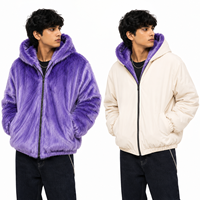 Veste à capuche réversible en fausse fourrure, double face, avec logo brodé personnalisé, style streetwear, pour hommes, mode Y2K, fournisseur en gros