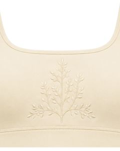 Manufacturer Customized Beige Women <b>Flared</b> Yoga Set Embroidered Sports Bra And High Waist Bell Bottom <b>Leggings</b> Activewear Set - Product Image 4
