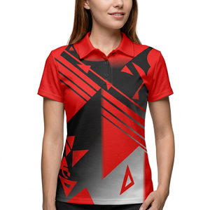 Polo à manches courtes pour homme, imprimé géométrique, rouge, noir, gris, séchage rapide, polyester, coupe sportive, ajustée - Product Image 2