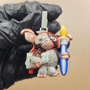 Colgante de Mono Artístico con Moissanita, Colgante de Plata 925, Joyería Hip Hop, Colgante con Recubrimiento de Esmalte, Diamante de Moissanita VVS, Colgante Personalizado - Product Image 5