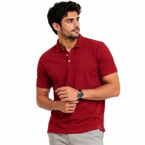 Polo de Manga Corta Rojo para Hombre, Algodón Piqué, Corte Regular, Color Sólido Informal, Diseño Transpirable de Punto - Product Image 5