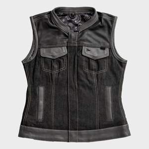 Gilet en cuir et denim style club pour femmes - Product Image 1
