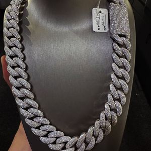 Men's 925 Silver Rhodium Plated Iced Link Chain <b>Necklace</b> Micro Pave Moissanite Round Brilliant Cut Hiphop <b>Statement</b> Jewelry - Product Image 1
