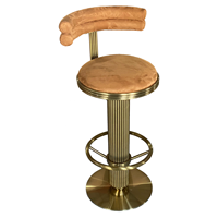 Tabouret de bar moderne en velours marron avec base en acier inoxydable doré, chaise haute pivotante avec dossier pour restaurant, bar, hôtel
