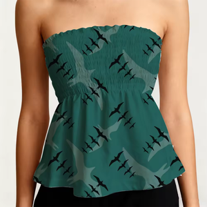 Haut bustier smocké à imprimé floral pour femme, sans manches, style peplum, idéal pour l'été - Product Image 5