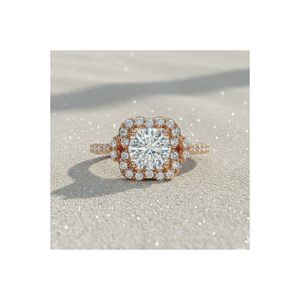 Anillo de compromiso chapado en oro rosa con pavé de diamantes estilo vintage y engaste de púas, con certificación - Product Image 1