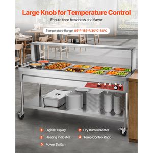 Scaldavivande Elettrico Commerciale Professionale 7 Vaschette 2 Pentole 1800W, Tavolo Riscaldato per Buffet e Catering con Controllo Manuale della Temperatura - Product Image 4