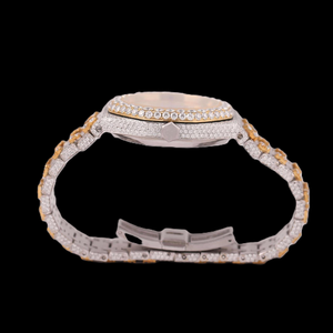 Montre-bracelet en quartz diamantée, cadran à chiffres arabes dorés, lunette sertie de pierres précieuses, bracelet en acier inoxydable, affichage de la date, 46 mm, luxe - Product Image 4