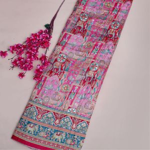 ผ้าปักลายสีชมพูสดใสพร้อมผ้าพันคอชายแดนรูปช้างสำหรับผู้หญิงผ้าพันคอทอผ้าทอจากผ้าเครปธรรมชาติเสื้อผ้าสำหรับเด็กผู้ชายและเด็กผู้หญิง - Product Image 2