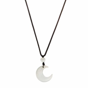 Moonara White 26mm <b>Jade</b> Pendant <b>Necklace</b> with Adjustable Pure Leather Cord for <b>Men</b> - Product Image 3