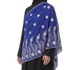 Wholesale Women <b>Chiffon</b> Shawl Floral Vine Rhinestone Embroidered Lace Trim Lightweight Breathable Soft Wrap <b>Scarf</b> OEM ODM Custom - Product Image 3