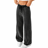 Pantalon de survêtement pour femme, taille basse, coupe large, en molleton respirant, délavé, décontracté, ample, avec cordon de serrage, couleur unie, longueur intégrale, hiver