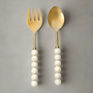Modern Designer Handle Stainless Steel Salad <b>Server</b> Set With Resin Handle Gold Plated Handmade Salad <b>Server</b> For Home Hotel - Product Image 1