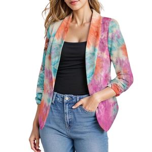 Blazer en coton aquarelle personnalisé pour femme, imprimé abstrait artistique, manches trois quarts, rose multicolore - Product Image 2