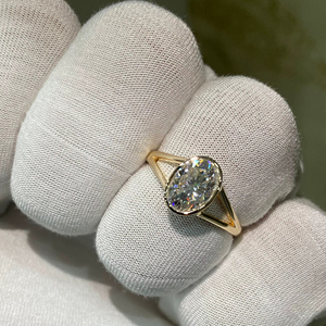 Handcrafted 2.2 CT Oval Moissanite <b>Ring</b> • <b>Split</b> Shank Dainty Wear Classic style Engagement <b>Ring</b> - Product Image 2