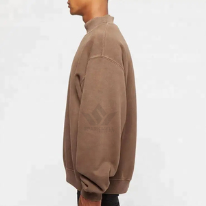 Sweat-shirt à col montant surdimensionné pour homme, marron, 100% coton, molleton français, pull décontracté à manches longues, vêtements d'automne et d'hiver - Product Image 3