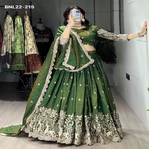 Lehenga-Choli CanCan Olive de NC Vichitra con bordados múltiples, trabajo con hilos, motivos Butti y bordes decorados, a precio mayorista. - Product Image 1