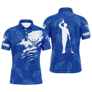 Polo de golf bleu pour homme RICSA INTERNATIONAL, col rond, imprimé par sublimation, polyester à séchage rapide, logo personnalisé, design sur le devant - Product Image 2