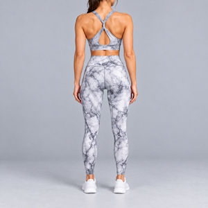 Conjunto de Yoga con Estampado de Mármol Gris para Mujer, Leggings de Cintura Alta, Sujetador Deportivo, Conjunto de Dos Piezas para Gimnasio, Fitness, Entrenamiento, Ropa Deportiva - Product Image 3