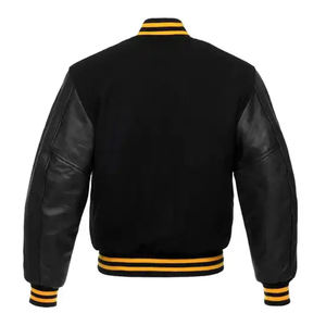 Chaqueta Letterman OEM sostenible para hombre con bordado de chenilla y mangas de cuero multicolor, chaquetas universitarias de tela satinada. - Product Image 5