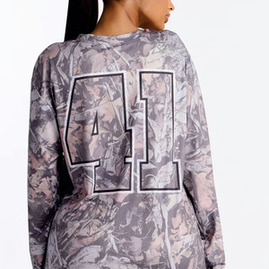 Low MOQ Unisex Oversized Long Sleeve American Football Jersey <b>Top</b> Grey Camo Print V Neck Sportswear Loose Fit Custom OEM Apparel - Product Image 2
