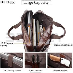 Maletín de Cuero Genuino Marrón para Hombre, Bolso de Hombro para Negocios con Asa, Logotipo Personalizado, Bolsos de Viaje para Portátil - Product Image 3