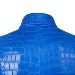 Men's Blue PU Embossed Crocodile <b>Pattern</b> Bomber <b>Jacket</b> Stand Collar Zipper Closure Casual Autumn Wear - Product Image 3