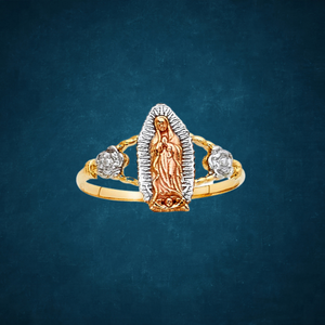 Anillos de tres tonos de moda con estilo de alta calidad, ajuste de incrustaciones cristianas de la madre María para hombres y mujeres, uso diario clásico - Product Image 2