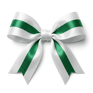 ริบบิ้นผ้าซาตินสีขาวลายเส้นสีเขียวตรงกลางขนาด 25 มม. ขายส่ง สำหรับห่อของขวัญ จัดดอกไม้ ตกแต่งบรรจุภัณฑ์ และงานฝีมือ - Product Image 2