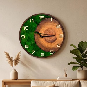 Natural Moss Tree <b>Ring</b> 3D Mechanical Customized Wall Clock Handmade Wooden Timepiece Rustic Modern Decor Large Clock Living Room - Product Image 6