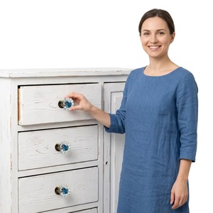Ceramic Industrial Tulip Flower <b>Knob</b> Blue Center Cabinet Handle Durable Eco-Friendly Furniture Accessory Bathroom Living Room - Product Image 4