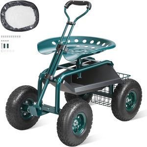 Carrito de Jardín Giratorio 360 Grados con Asiento y Ruedas, Taburete Rodante para Jardinería, Carro de Plantación con Manillar, Sillas de Jardín - Product Image 1