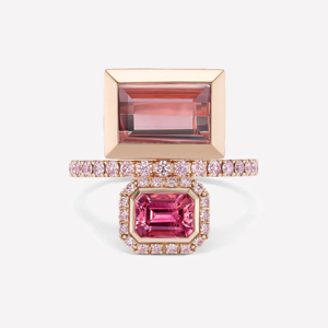 Rose <b>Gold</b> <b>Cocktail</b> <b>Ring</b> With Octagon Cut Morganite And Pave Pink Diamonds Geometric Luxury Women's Party Jewelry - Product Image 2