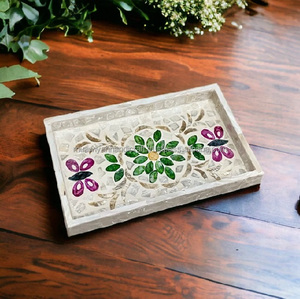 Decoración de mesa de bandeja con incrustaciones de perlas Madre en forma de rectángulo más vendida - Product Image 4