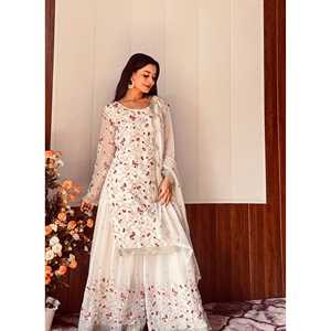 FB Women's Beautiful <b>White</b> Top <b>Sharara</b> Set with Dupatta Size M for Parties - Product Image 2