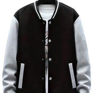 เสื้อแจ็คเก็ตวาร์ซิตี้สไตล์ไฮสตรีทสำหรับผู้ชาย สีพื้น แจ็คเก็ตเบสบอลฤดูหนาว คอตั้ง ดีไซน์แบบเลตเตอร์แมนที่สามารถเปลี่ยนได้ - Product Image 1