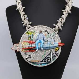 Pendentif personnalisé en moissanite sertie de pierres, en argent sterling 925, ovale, thème fusée, collier hip-hop, bijou cadeau - Product Image 4