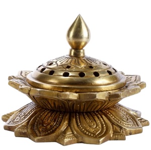 Porte-encens en laiton doré antique Brûleur d'encens en métal pour la maison et l'utilisation décorative religieuse Brûleur d'encens en laiton - Product Image 1