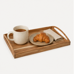 Handcrafted Premium Teak Wood Serving <b>Tray</b> With Built-in Handles Large Rectangular Decorative Platter For <b>Breakfast</b> Coffee Table - Product Image 2