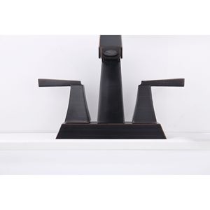 Rubinetto per lavabo bagno in bronzo anticato con 2 maniglie, rubinetto da lavabo a 4 pollici con attacco centrale, scarico a scomparsa a 3 fori, linea di alimentazione a foro singolo - Product Image 2