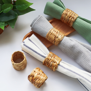 Handmade Water Hyacinth Boho Napkin Rings Rustic Farmhouse and Beach-Inspired Rattan Napkin Rings for Elegant <b>Table</b> Decoration - Product Image 6