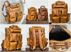 Vintage Full Grain Genuine Leather <b>Backpack</b> <b>for</b> <b>Men</b> Large Travel Laptop Rucksack Multi Pocket Hiking Camping School Bag OEM ODM - Product Image 3