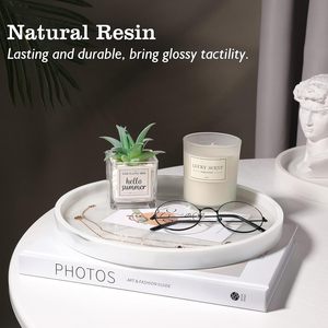 Plateau rond en résine, organisateur de rangement décoratif pour salle de bain, toilettes, chambre, comptoir de cuisine, plateau de commode - Product Image 3