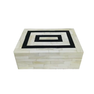 Decorative Handmade Bone Inlay Box | Black White Geometric Jewelry Box | Luxury Storage Organizer Home Decor <b>Gift</b> Table Decor - Product Image 3
