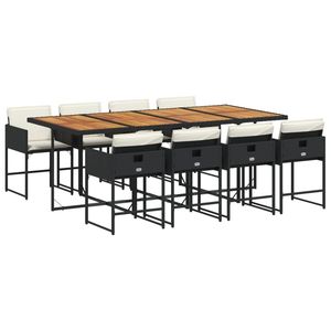 Black And Brown <b>Garden</b> <b>Dining</b> <b>Set</b> With Cream White Cushions <b>8</b> <b>Seater</b> Outdoor Furniture Contemporary Style Solid Wood Top Steel - Product Image 2