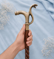 Canne de marche en métal avec poignée Cobra, canne artisanale en bois torsadé pour gentleman, canne vintage à tête de serpent, canne décorative en bois
