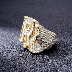 Anillo Hip Hop personalizado con la letra R en plata de ley 925 con baño de oro y diamantes de moissanita D VVS, listo para enviar, unisex. - Product Image 2