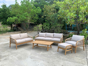 Juego de Sofás de Jardín de Madera Maciza de Teca con Cojines, Muebles Modernos para Patio, Espacio Exterior, 4 Plazas - Product Image 3